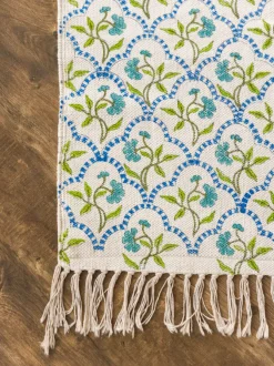 Kolam Block Printed Cotton Dhurrie Rug