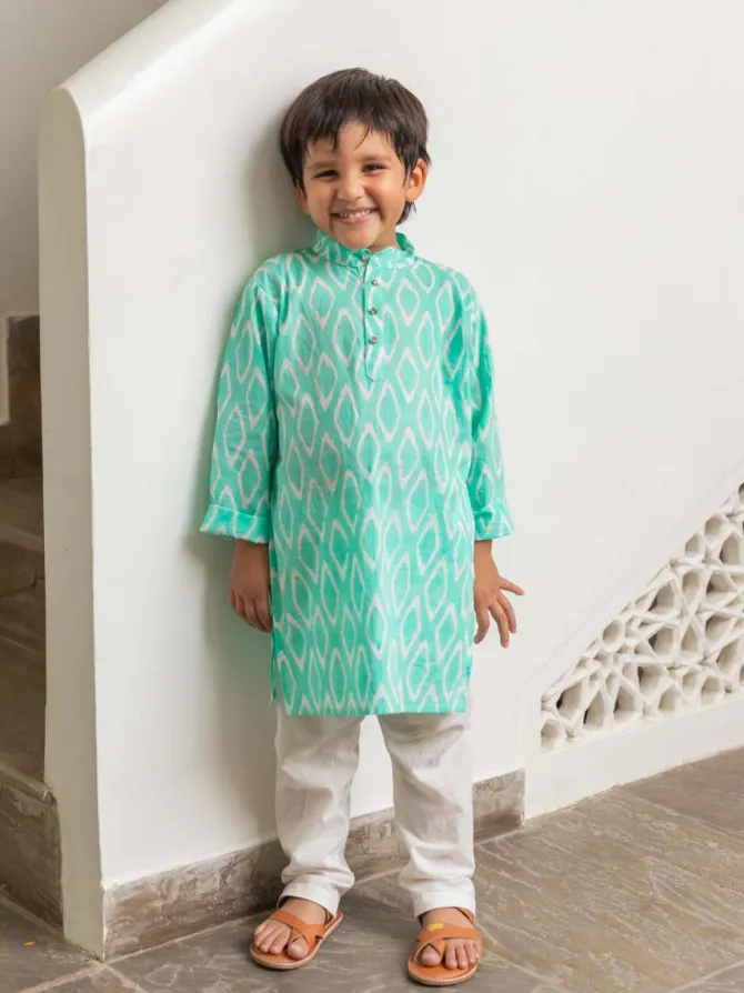Krisna Organic Cotton Printed Ikat Long Kurta