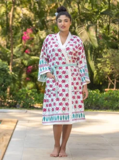 Laila Block Printed Luxury Cotton Bath Robe