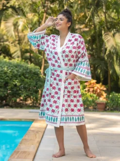 Laila Block Printed Luxury Cotton Bath Robe