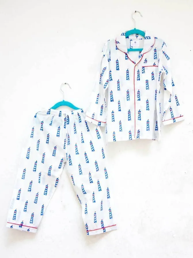 Lighthouse Magic Block Printed Cotton Top & Pyjama Set