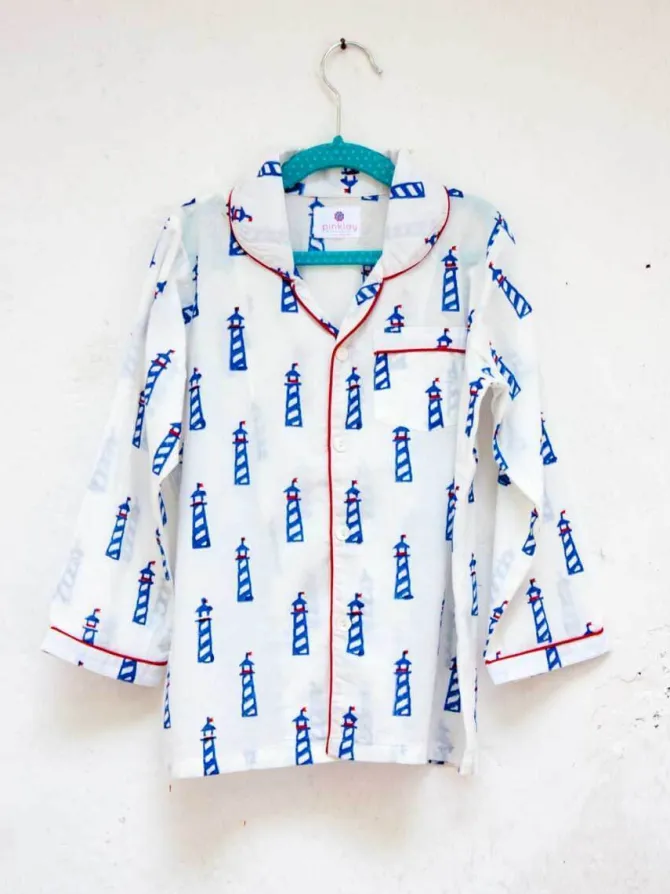 Lighthouse Magic Block Printed Cotton Top & Pyjama Set
