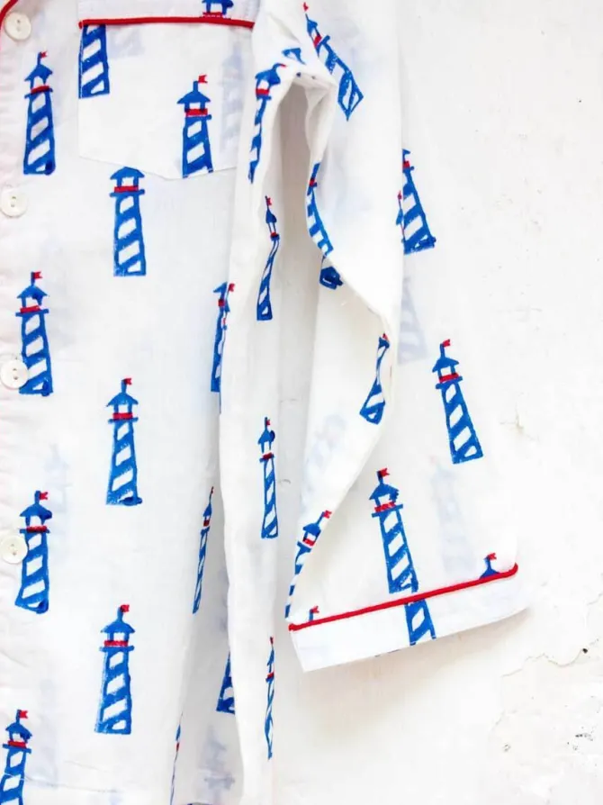Lighthouse Magic Block Printed Cotton Top & Pyjama Set