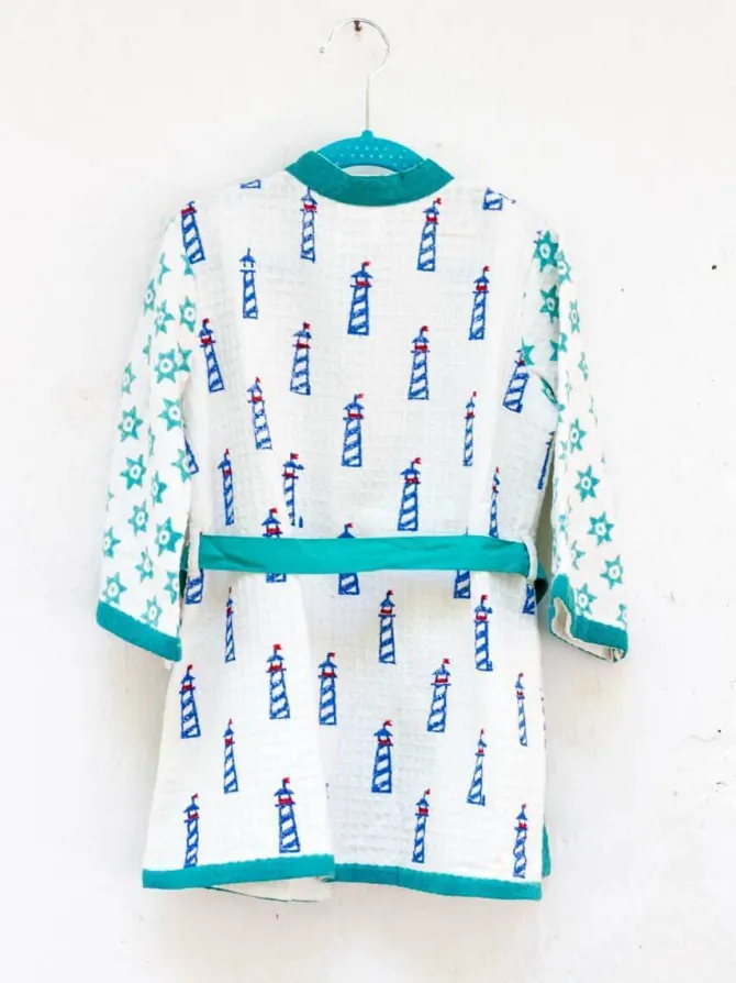 Lighthouse Magic Block Printed Waffle Cotton Bath Robe
