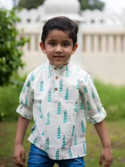 Lighthouse Organic Cotton Shirt Kurta with Roll Up Sleeves