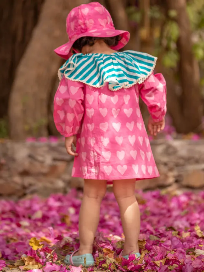 Little Hearts Block Printed Cotton Hat