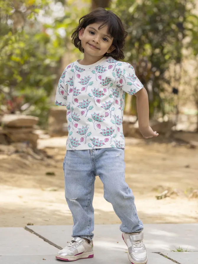 Little Lotus Organic Cotton Block Printed T-shirt