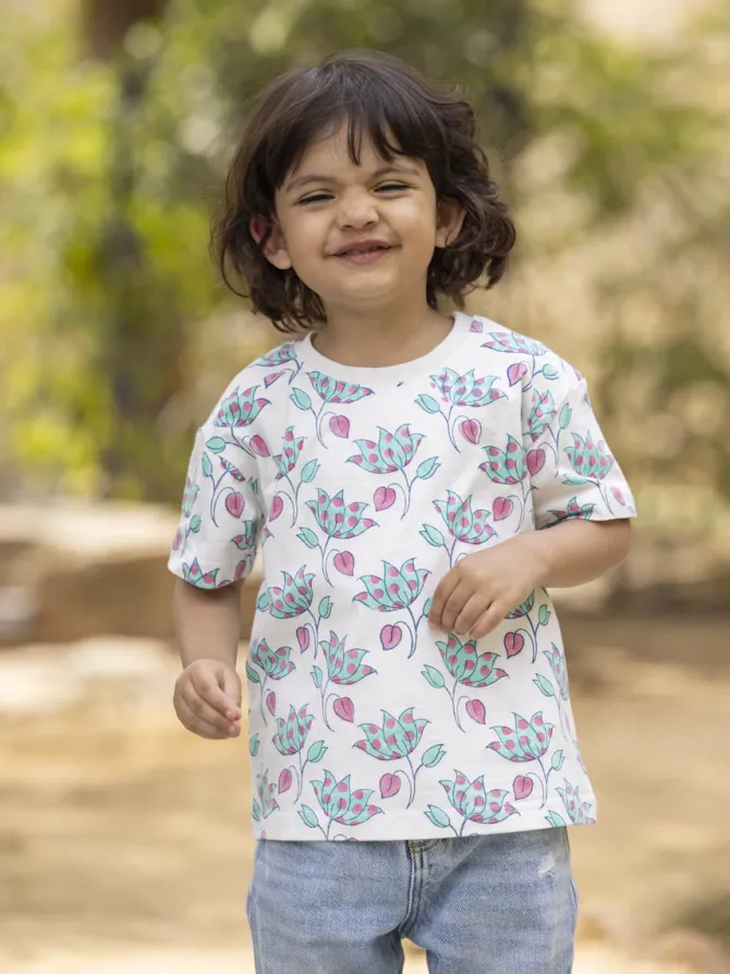 Little Lotus Organic Cotton Block Printed T-shirt