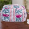 Lotus Love Block Print Cotton Travel Case