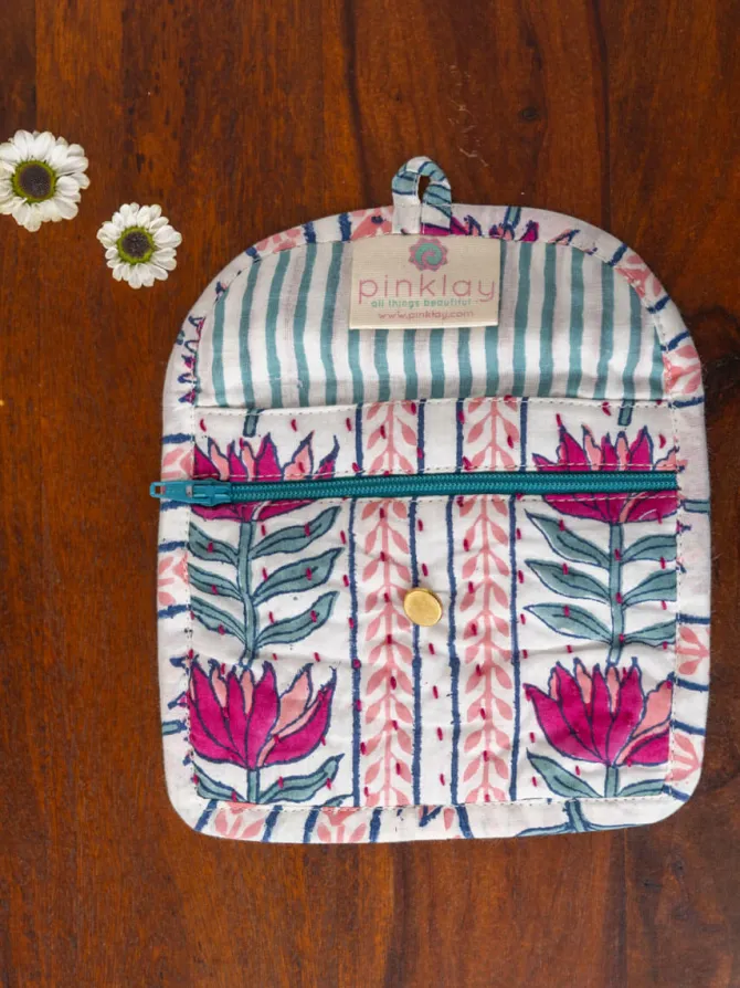 Lotus Love Block Print Cotton Wallet