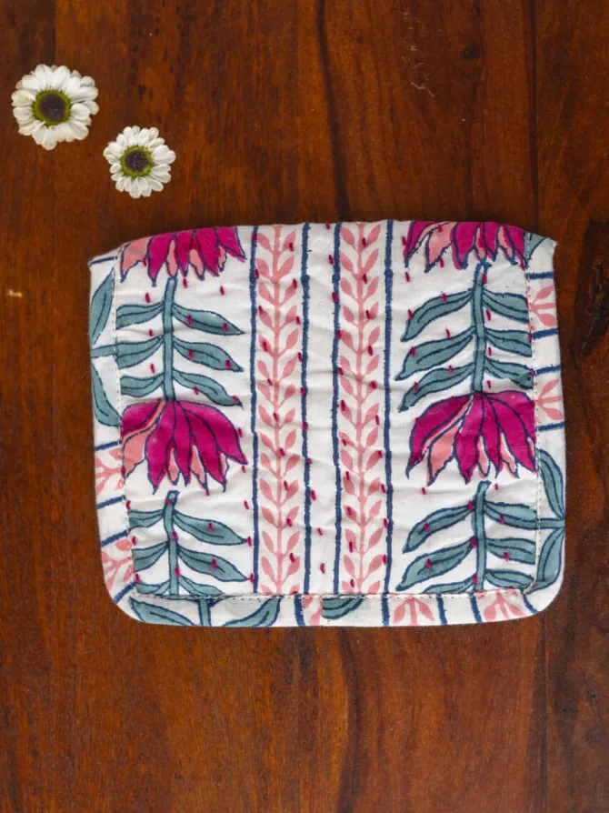 Lotus Love Block Print Cotton Wallet