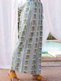 Lotus Meadow Slub Hand Block Print Palazzo Pants