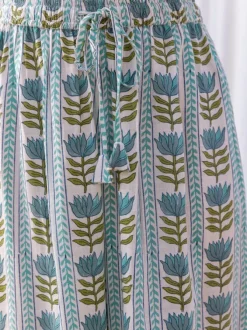 Lotus Meadow Slub Hand Block Print Palazzo Pants