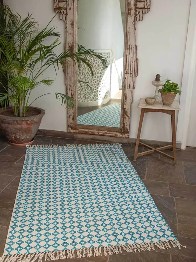 Mahtab Block Printed Cotton Dhurrie Rug