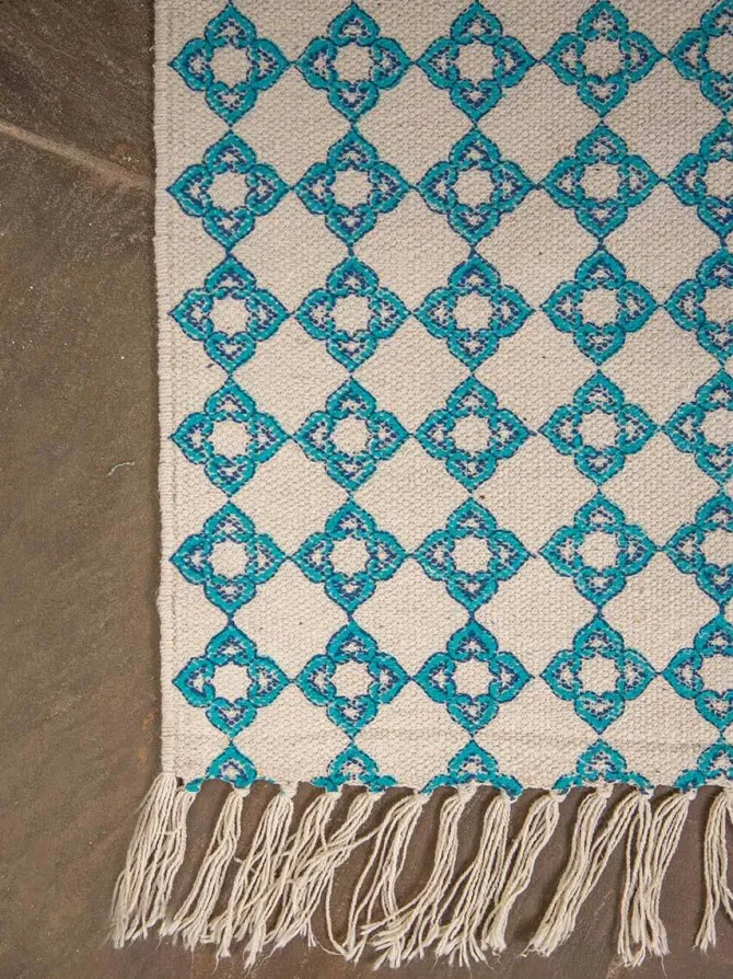 Mahtab Block Printed Cotton Dhurrie Rug