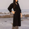 Malang Solid Black Slub Long Kurta