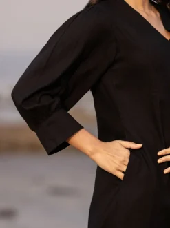 Malang Solid Black Slub Long Kurta