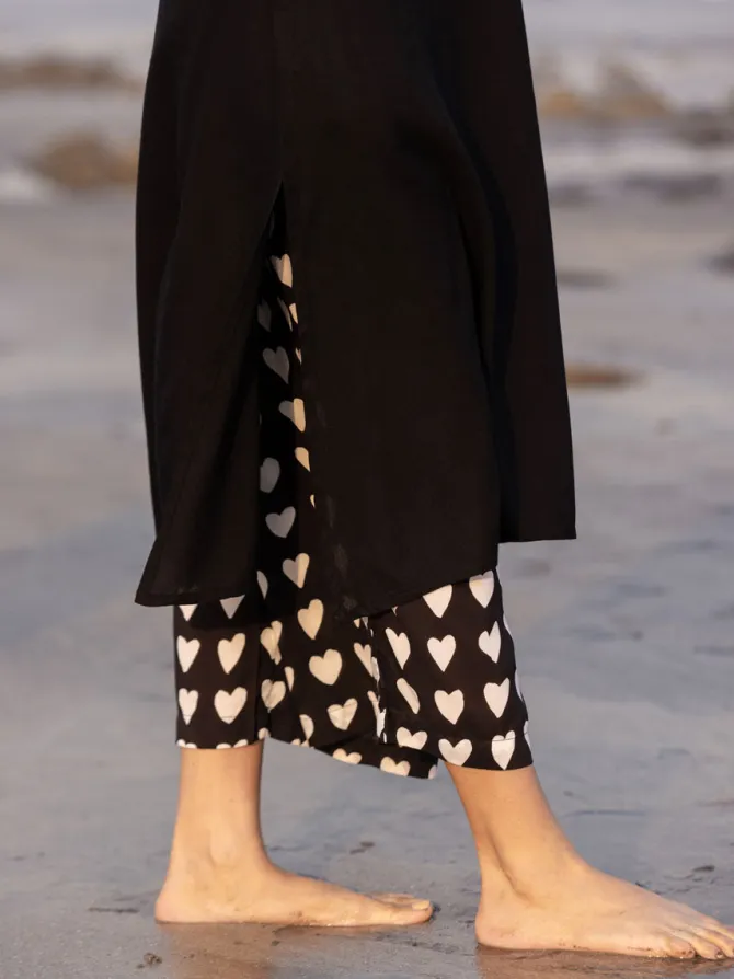 Malang Solid Black Slub Long Kurta