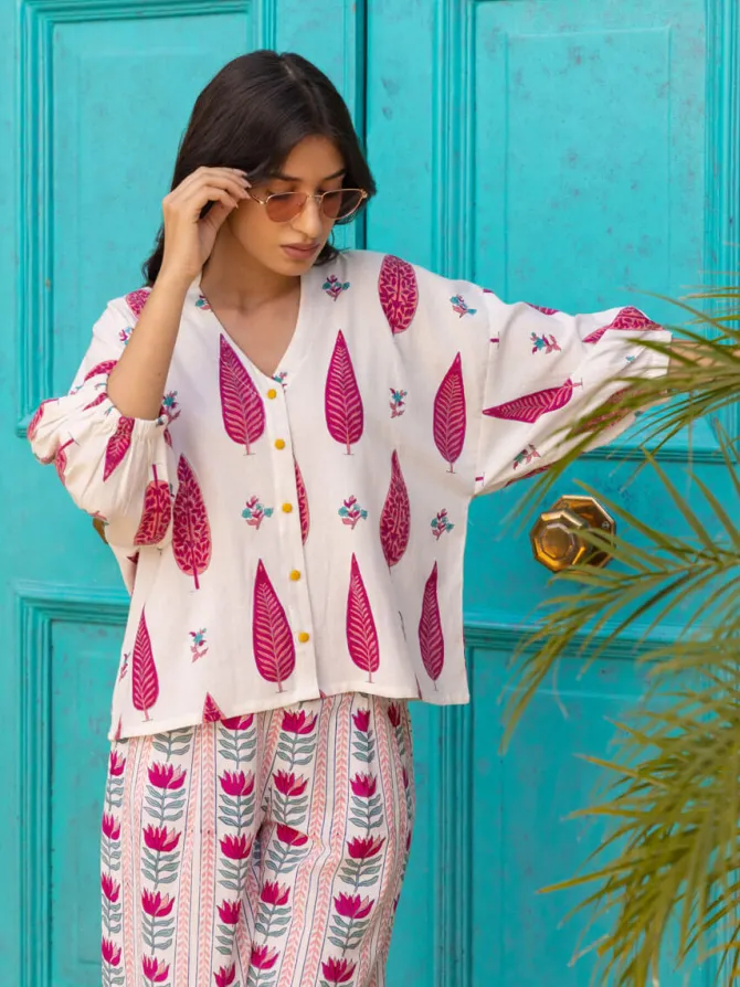 Margarita Hand Block Printed Kaftan Top - Comfort Fit