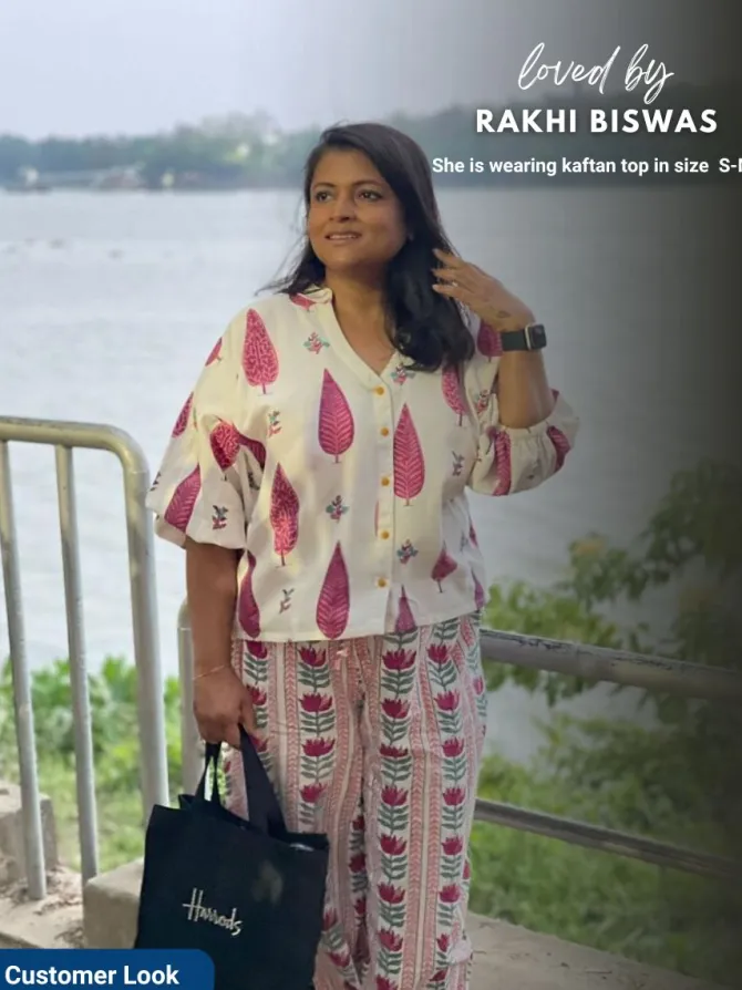 Margarita Hand Block Printed Kaftan Top - Comfort Fit