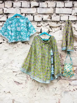Marigold Silk Block Printed Lehanga Set of 4