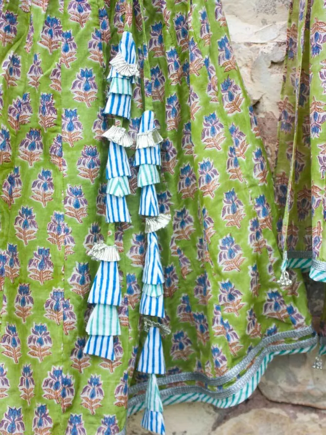 Marigold Silk Block Printed Lehanga Set of 4