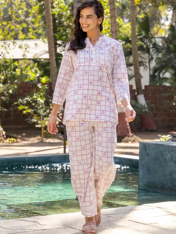 Marina Hand Block Printed Cotton Pyjama Set