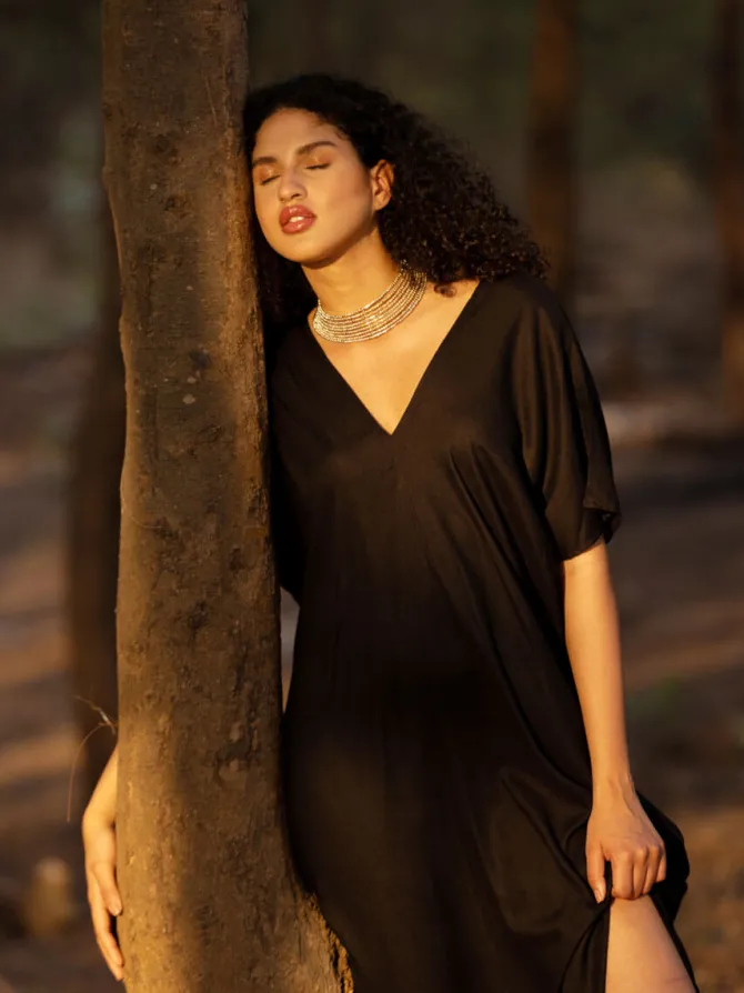 Maya Black Kaftan Dress