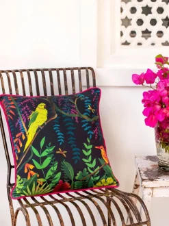 Midnight Paradise Cotton Cushion Cover - 16 Inch