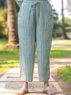 Mint Turquoise Stripes Straight Fit Pants