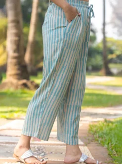 Mint Turquoise Stripes Straight Fit Pants
