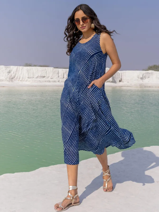 Moon Indigo Asymmetrical Sleeveless Dress