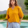 Mustard Cotton Slub Short Top