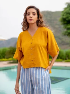 Mustard Cotton Slub Short Top