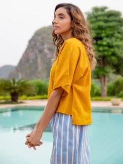Mustard Cotton Slub Short Top