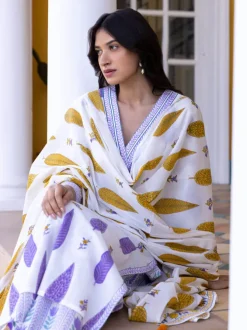 Mustard Cypress Hand Block Printed Cotton Dupatta