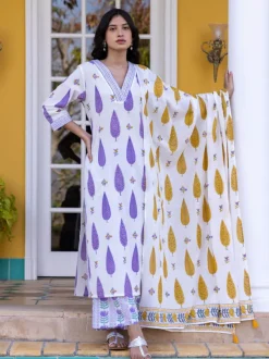 Mustard Cypress Hand Block Printed Cotton Dupatta