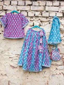 Naaz Block Printed Cotton Silk Lehanga Set of 4