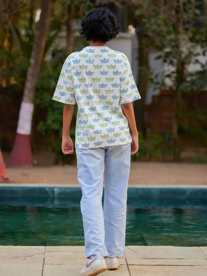 Nav Hand Block Printed Comfort Fit T-shirt