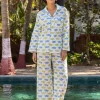 Navy Hand Block Printed Cotton Pyjama Set