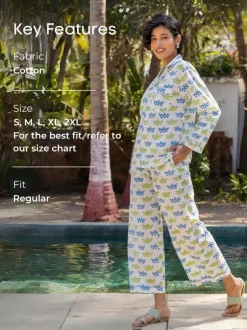 Navy Hand Block Printed Cotton Pyjama Set