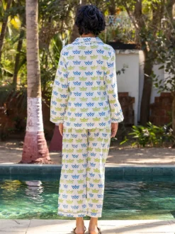 Navy Hand Block Printed Cotton Pyjama Set
