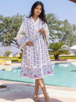 Neerja Luxury Block Printed Cotton Bath Robe