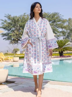 Neerja Luxury Block Printed Cotton Bath Robe