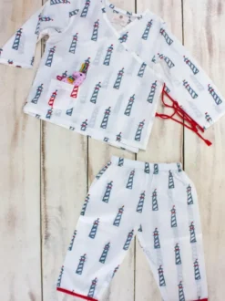 Ocean Breeze Organic Cotton Block Printed Angrakha Set