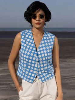 Oxford Blue Polka Cotton Waistcoat
