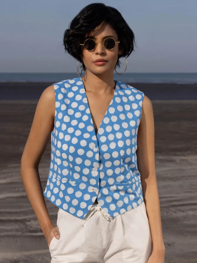 Oxford Blue Polka Cotton Waistcoat