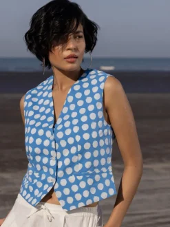 Oxford Blue Polka Cotton Waistcoat