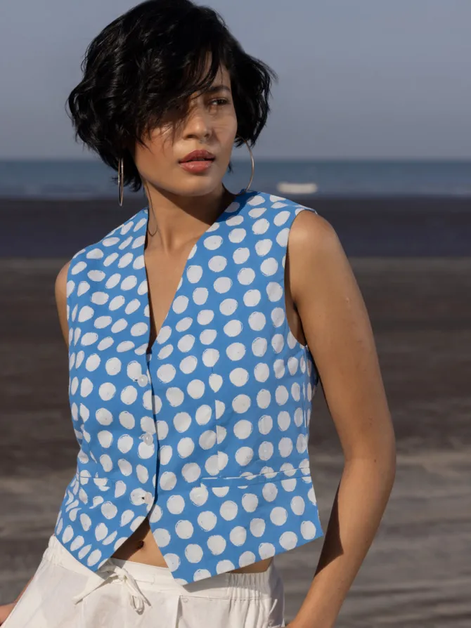 Oxford Blue Polka Cotton Waistcoat