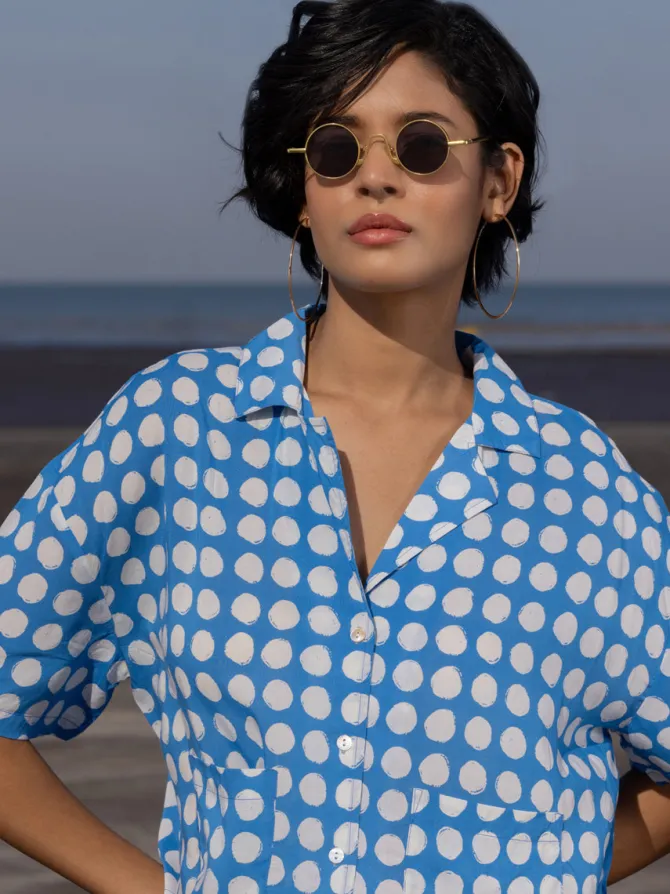 Pacific Blue Polka Modal Shirt Top
